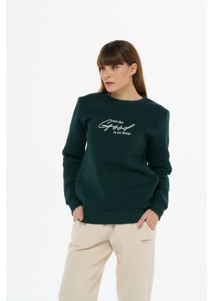 Kadın Pamuklu Içi Polarlı Bisiklet Yaka Sweatshirt modelleri
