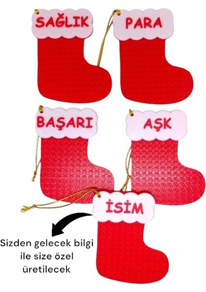 Yılbaşı Çam Ağacı Süsleri Yeni Yıl Çorap 4+1 Adet Isme Özel