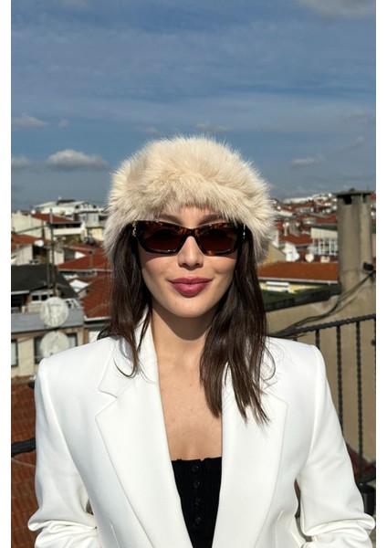 Kadın Kışlık Luxury Fox Fur Içi Deri Moğol Tarz Kürk Kalpak Şapka