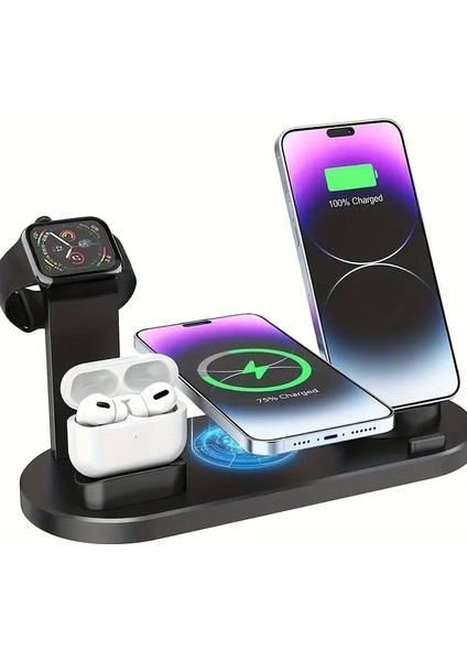5 I 1 Arada Kablosuz Şarj Standı Pad iPhone Android Airpods Hızlı Şarj Dock Istasyonu