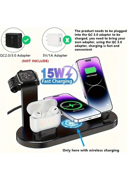 5 I 1 Arada Kablosuz Şarj Standı Pad iPhone Android Airpods Hızlı Şarj Dock Istasyonu