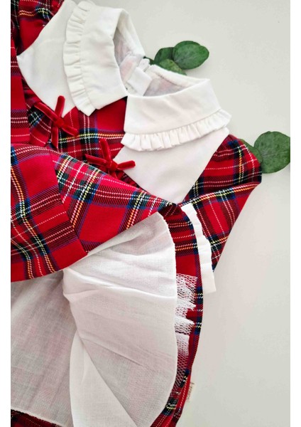 Ekose Desen Bebe Yaka ve Kolları Fırfır Detaylı Yılbaşı ve Tasarım Günlük Bebek Elbise fırsatları