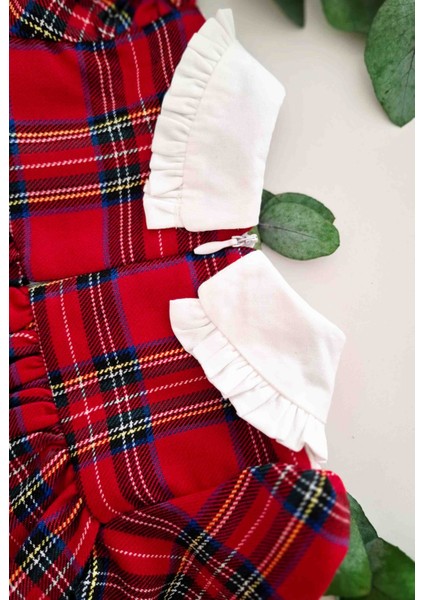 Ekose Desen Bebe Yaka ve Kolları Fırfır Detaylı Yılbaşı ve Tasarım Günlük Bebek Elbise indirimleri