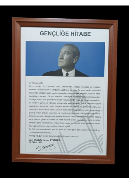 Gençliğe Hitabe Portresi Mdf Çerçeveli Portre Tablo Köşe 35 x 50 cm