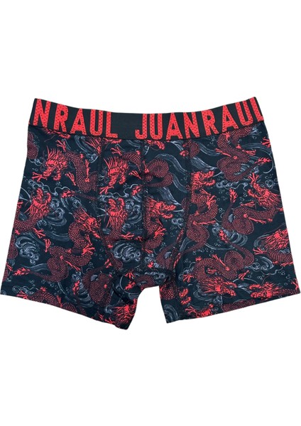 Munivy Juan Raul Ejderha Desenli Siyah Erkek Boxer
