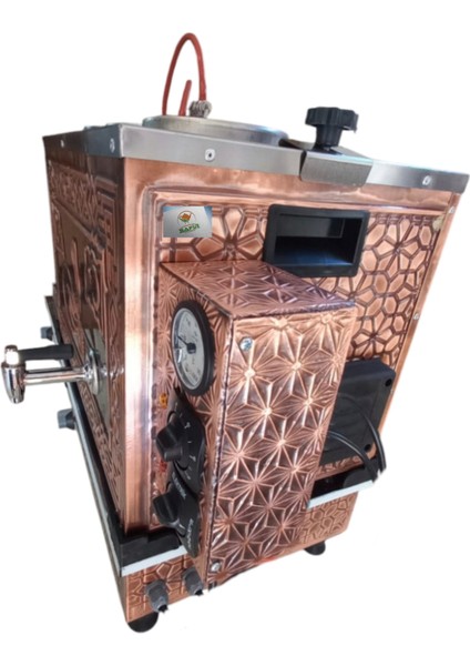 3 Gözlü Tam Otomatik Bakır Çay Kazanı Çift Bayraklı Osmanlı Tuğra Model Sadece Elektrikli Pleytli Çay Makinesi Çay Semaveri Bakır Çay Ocağı