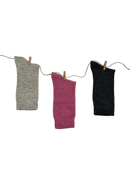 Gri, Pembe, Antrasit Uzun Kadın Kutulu 3'lü Yünlü Kışlık Soket Çorap modelleri