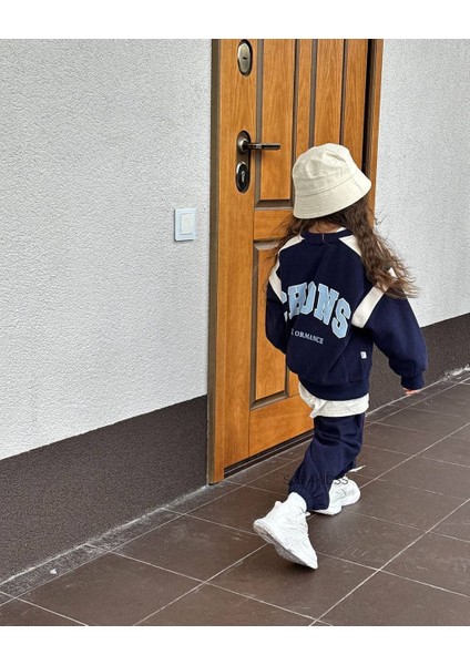 Yeni Sezon Çocuk Pamuklu Baskılı 3 Iplik Şardonsuz Sweatshirt ve Eşofman Alt-Üst Takım