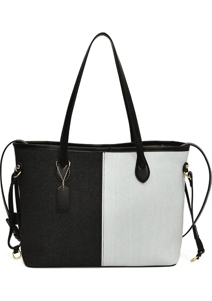 Moda Basit Kontrast Renk Dekme Denim Crossbody Çanta Iki Parçalı Set (Yurt Dışından)
