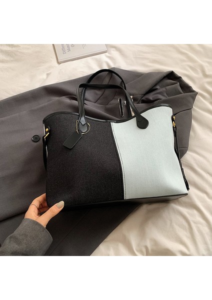 Moda Basit Kontrast Renk Dekme Denim Crossbody Çanta Iki Parçalı Set (Yurt Dışından) fiyatları
