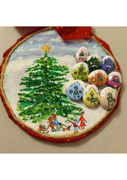 El Yapımı Ahşap Kış Masalı Tablosu Yılbaşı Dekoru - 16 x 16 cm