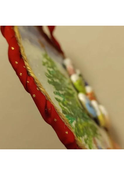 El Yapımı Ahşap Kış Masalı Tablosu Yılbaşı Dekoru - 16 x 16 cm