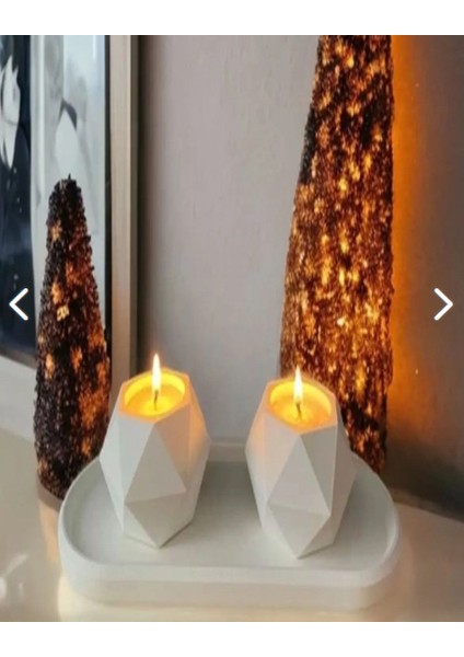 Dekoratif Beton Tabaklı Geometrik Tealight Mumluk Seti ( Tealight Mumlar Dahildir
