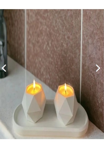Dekoratif Beton Tabaklı Geometrik Tealight Mumluk Seti ( Tealight Mumlar Dahildir fiyatları