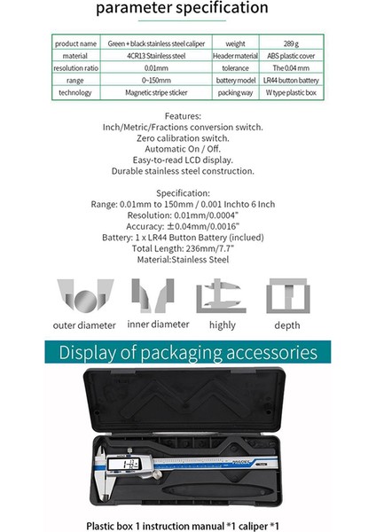 ET52 Paslanmaz Çelik Kumpas 150MM 6 Inç Ölçüm Aleti (Yurt Dışından) fiyatları