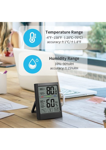 Sıcaklık ve Nem Monitörlü Dijital Higrometre (Siyah) (Yurt Dışından)