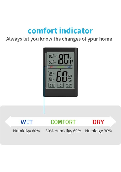 Sıcaklık ve Nem Monitörlü Dijital Higrometre (Siyah) (Yurt Dışından)