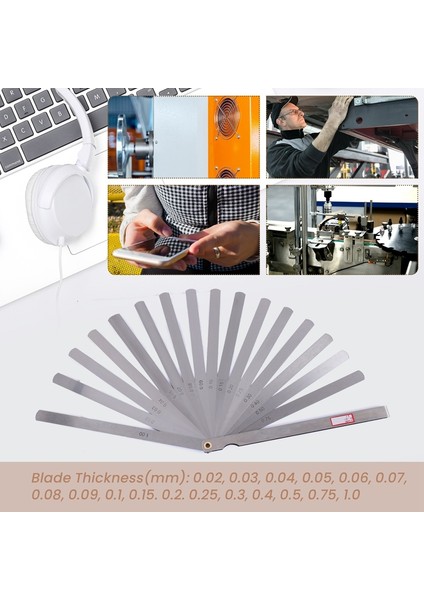 200MM Uzun 17 Yaprak 0.02MM-1.0MM Boşluk Kalın Ölçüm Feeler Ölçer (Yurt Dışından)