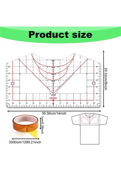 Vinil Hizalama Için Tişört Cetvel Kılavuzu, Isı Bandı ile (Yurt Dışından)
