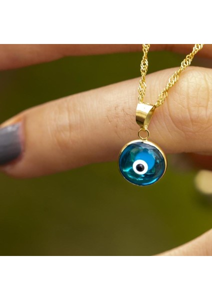 Altın Mavi Dev Gözlü Singapur Kolye