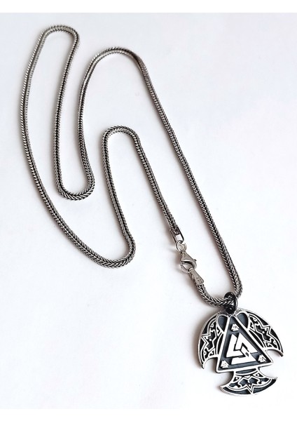 Gümüş Iskandinav Valknut Balta Tasarım Tilki Kuruğu Zincir Erkek Kolye Yılbaşı Yeni Yıl Hediye