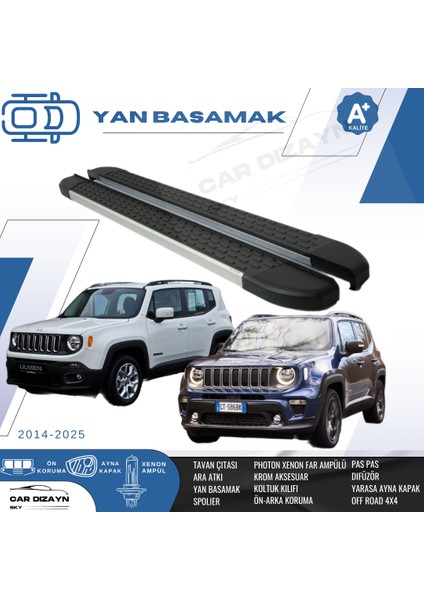 Jeep Renegade Nirvana Alüminyum Yan Basamak Marşpiyel Koruma 2014>2015>2016>2017>2018>2019>2020>2021>2022>2023>2024>2025