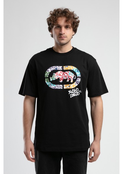 ECKO UNLTD Kıngston Siyah Bisiklet Yaka Baskılı Oversize Erkek Tshirt