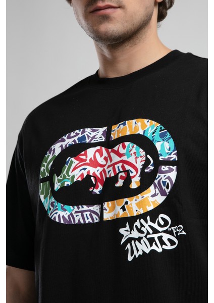 ECKO UNLTD Kıngston Siyah Bisiklet Yaka Baskılı Oversize Erkek Tshirt fiyatları