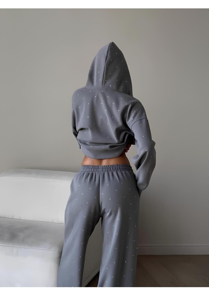 Kadın Taşlı Şardonlu Kapişonlu Kalın Oversize Alt Üst Takım fiyatları