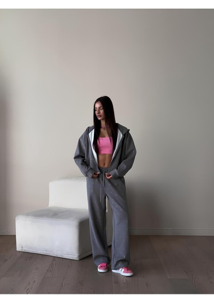 Kadın Taşlı Şardonlu Kapişonlu Kalın Oversize Alt Üst Takım modelleri