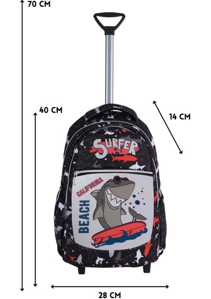 Çekçekli 3'lü Okul Seti, Siyah Köpek Balığı Desenli Ilkokul Çantası + Beslenme Çantası + Kalemlik indirimleri