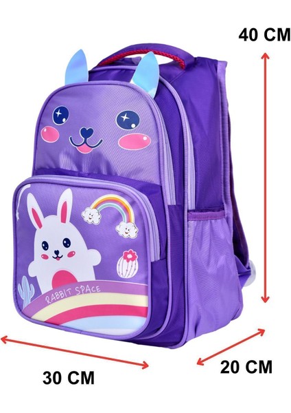 Mor Tavşan Baskılı, Su Geçirmez, Ortopedik Sırt Özellikli, Ilkokul Çantası + Beslenme Çantası fırsatları