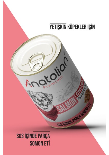 Anatolian Premium Adult Salmon Somonlu Parça Etli Yetişkin Köpek Konservesi 400 gr 12 Adet