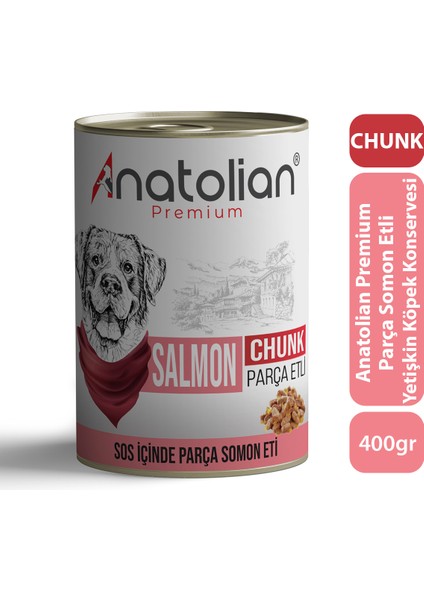 Anatolian Premium Adult Salmon Somonlu Parça Etli Yetişkin Köpek Konservesi 400 gr 12 Adet