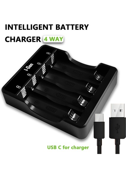 I-Gen G411 4'lü Pil Şarj Aleti + 4 Adet AAA Pro 1100 mAh Şarjlı İnce Kalem Pilli Set