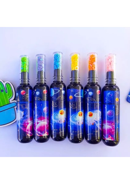 Galaksi Desenli Mini Renkli Keçeli Kalem Fosforlu Kalem 6'lı Set