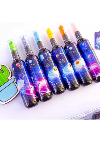 Galaksi Desenli Mini Renkli Keçeli Kalem Fosforlu Kalem 6'lı Set