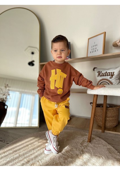 Hi Baskılı Şapkalı 3 Lü Erkek bebe takım - Sarı modelleri