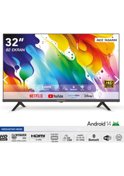 32" 82 Ekran Uydu Alıcılı HD Ready Android  LED TV