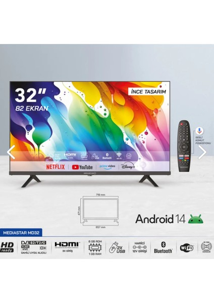 32" 82 Ekran Uydu Alıcılı HD Ready Android  LED TV