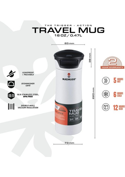 Travel Mug Termos Bardak 0,47LT-BEYAZ
