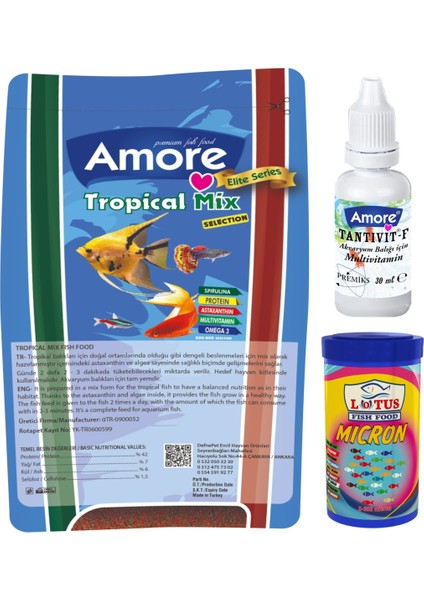 Tropical Mix Selection 460GR Lepistes Canlı Doğuran Tropikal Balık Yemi, Yavru Büyütme 100ML, Tantivit