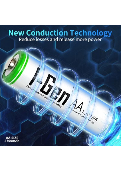 I-Gen B108 8 Adet AA 2700 mAh Şarj Edilebilir Kalem Pil 1.2V Ni-MH Şarjlı Pil
