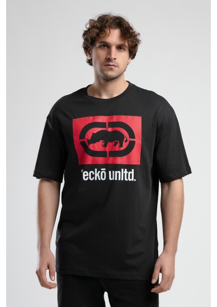ECKO UNLTD Ithaca Antrasit Bisiklet Yaka Nakışlı Oversize Erkek Tshirt