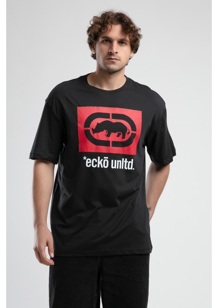 ECKO UNLTD Ithaca Antrasit Bisiklet Yaka Nakışlı Oversize Erkek Tshirt