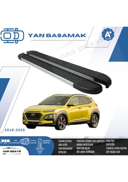 Hyundai Kona Nirvana Alüminyum Yan Basamak Marşpiyel Koruma 2018>2019>2020>2021>2022>2023>2024>2025