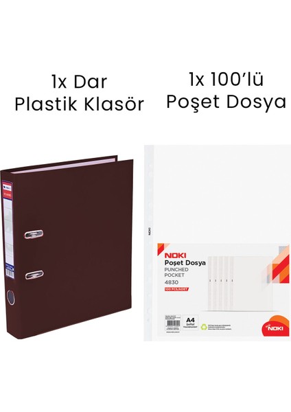 1 Adet Dar Klasör 1 Adet Noki 100'LÜ Poşet Dosya Ofis Seti