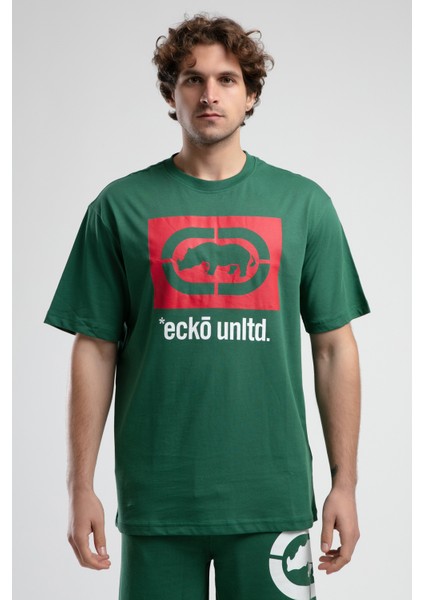 ECKO UNLTD Ithaca Yeşil Bisiklet Yaka Nakışlı Oversize Erkek Tshirt