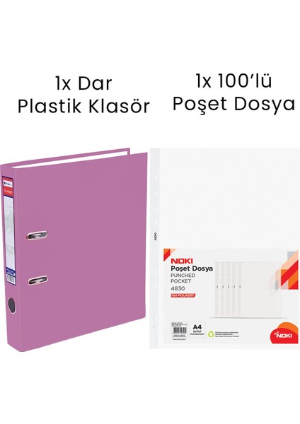 1 Adet Dar Klasör 1 Adet Noki 100'LÜ Poşet Dosya Ofis Seti