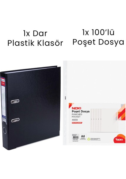 1 Adet Dar Klasör 1 Adet Noki 100'LÜ Poşet Dosya Ofis Seti